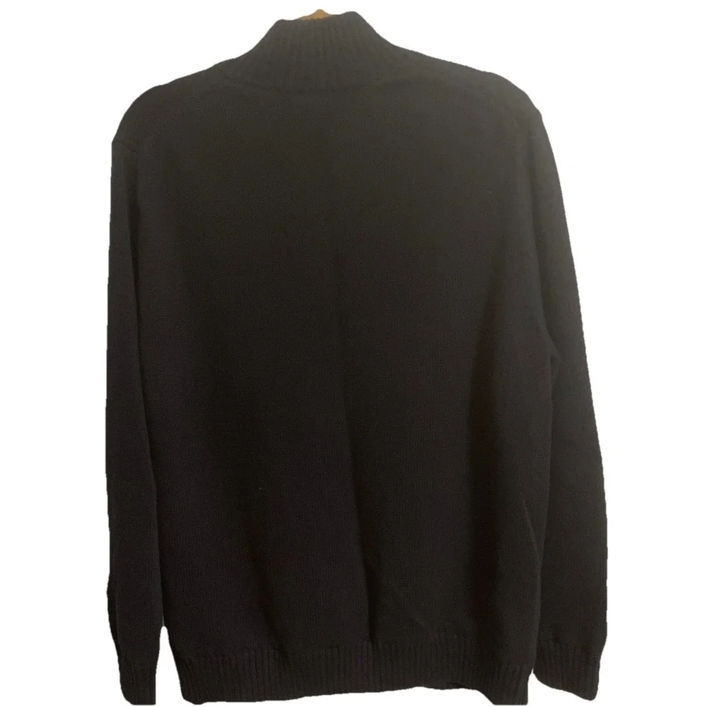 Mens Large LL Bean Cotton Knit 1/4 Zip Navy Sweater Heavy Weight Fully Lined
